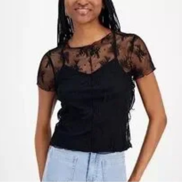 Ultra Flirt size Large new with tags Black sheer lace top - Picture 1 of 5